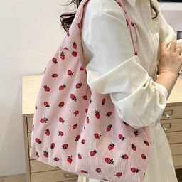 LULU & SKY Strawberry Printed Oversized Shopper Tote Bag-image-20