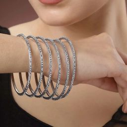 NVR Silver-Toned German Silver Oxidized Bangles for Women - Set of 6 image 2