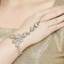 Oomph Gold Tone Kundan & Pearls Floral Statement Ethnic Hand Harness-18