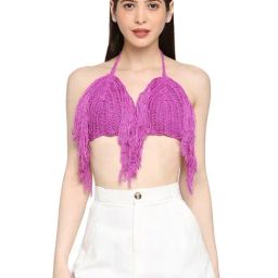 Smarty Pants Lilac Self Design Crochet Bikini Top-picture-38