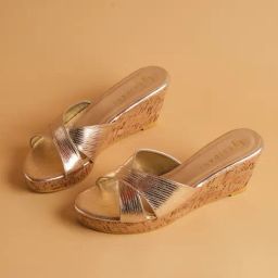 Eridani Women's Acacia Gold Cross Strap Wedges-image-94