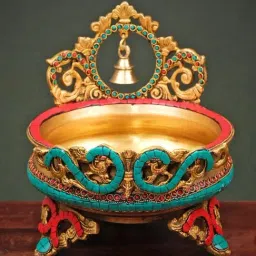 Ekaa Handicrafts Brass Urli with Bell in Stonework-picture-47
