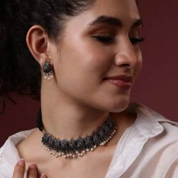 Panash Silver Plated Oxidized Beaded Jewellery Set-image-23