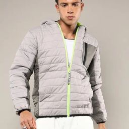 Campus Sutra Grey Regular Fit Quilted Hooded Jacket-picture-31