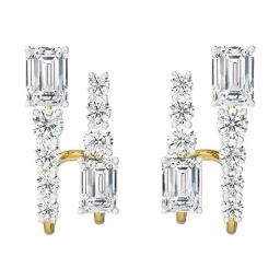 EMORI 18k (750) Yellow Gold Two Way Mixed Stone Lab Grown Diamond Studs for Women-picture-15