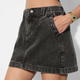 The Souled Store Black Cotton Regular Fit Skirt-image-83