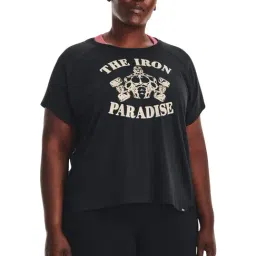 UNDER ARMOUR Black Cotton Graphic Print Sports T-Shirt-image-33