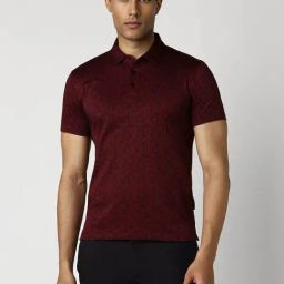 Van Heusen Maroon Slim Fit Printed Polo T-Shirt-image-95