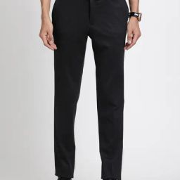 Turtle Black Poly Rayon Spandex Slim Fit Dobby Trousers-image-96