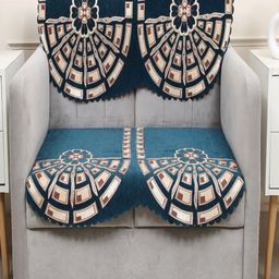 Fashion Throw Teal & Brown Printed Jacquard 2 Piece Sofa Cover-33