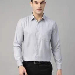 English Navy Grey Blended Slim Fit Formal Shirt-image-45