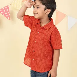 Fabindia Boys Textured Spread Collar Cotton Casual Shirt-picture-41