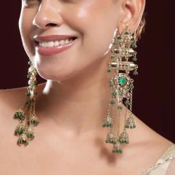 Rubans Gold-Tone Plated Green Earrings for Women-picture-38