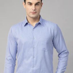 English Navy White Blended Slim Fit Formal Shirt-image-41