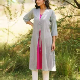 Jaypore Grey Cotton Yarn Dyed Open Front Shrug-picture-49
