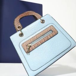 HauteSauce Blue Croc Textured Medium Leather Handheld Handbag-36
