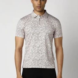 Van Heusen White Slim Fit Printed Polo T-Shirt-image-38