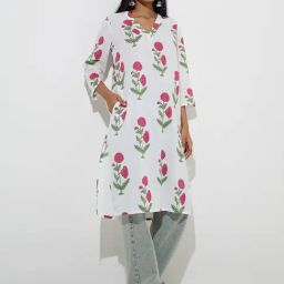 Utsa by Westside White Floral Design Cotton Straight Kurta-image-74