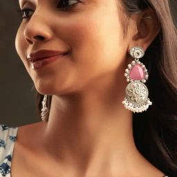 Rubans Silver Plated Pink & Green Earrings for Women-picture-24