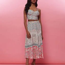 Label Ritu Kumar Off White & Pink Blended Floral Print Co-Ord Set-image-9