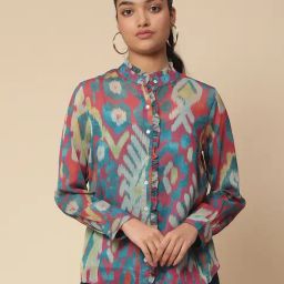 aarke Ritu Kumar Blue Printed Shirt With Camisole-image-99