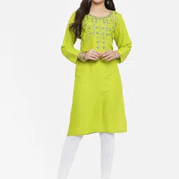 Kvsfab Women Green Embroidered Straight Kurta-image-83