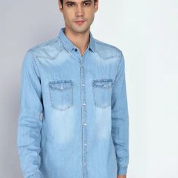 Kuons Avenue Icewash Slim Fit Solid Casual Denim Shirt-image-72