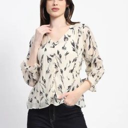 MADAME Beige & Black Printed Top-image-47