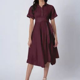 Moomaya Red Cotton Regular Fit Casual Dress-picture-30