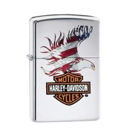 Zippo Silver Harley-Davidson American Flag Brass Pocket Lighter-image-27
