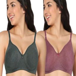IN CARE Blue & Mauve Cotton T-Shirt Bras - Pack Of 3-picture-26