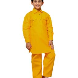Pro-Ethic Style Developer Kids Yellow Solid Full Sleeves Pathani Kurta with Pyjamas-picture-25