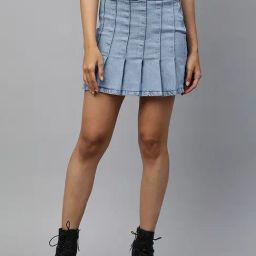 London Rag Light Blue Cotton Mini Skirt-image-63