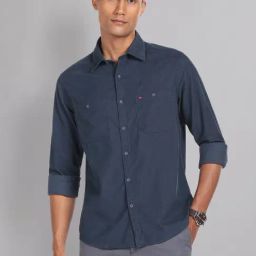 AD by Arvind Navy Slim Fit Corduroy Shirt-picture-45