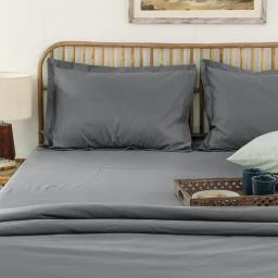 House This Grey Cotton 400 TC Double Bedsheet with 2 Pillow Covers-picture-30