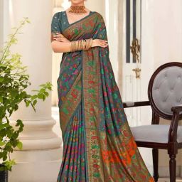 Saree Mall Grey Silk Woven Saree With Unstitched Blouse-image-83