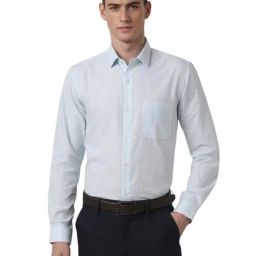 Peter England Blue Slim Fit Checks Shirt-image-52