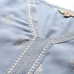 Anouk Printed Thread Work Kurta with Palazzos &  Dupatta image 2