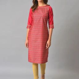 Aurelia Red Regular Fit Geometric Kurta-45