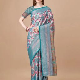 JUST FASHION Blue Silk Zari Work Saree With Unstitched Blouse-picture-22