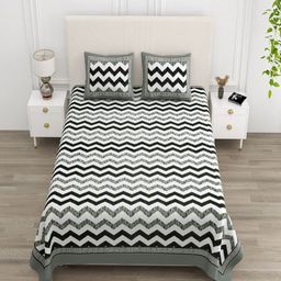 tundwal's White & Black Chevron Printed 210 TC Cotton King Bedsheet Set 2.2 m x 2.74 m-9