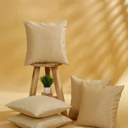 ROSARA HOME Beige 5 Pieces Self Design Textured Square Cushion Covers-40