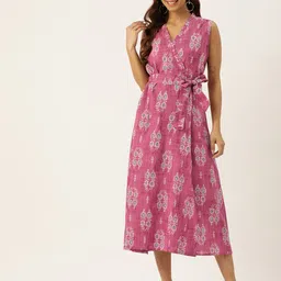 FERANOID Ethnic Motifs Print Cotton Midi Dress-image-32