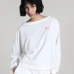 Puma White Cotton Solid Sports Cross Back Sweatshirt-35