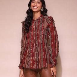 Label Ritu Kumar Maroon Printed Shirt With Inner-image-46