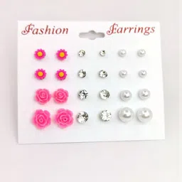 NAVJAI Set of 12 & Multi Plastic Artificial Stones & Beads Earrings-picture-3