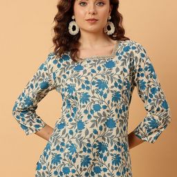 NEESH Floral Printed Square Neck Pure Cotton Kurti-image-44