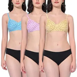 FIMS Yellow & Blue Printed Bra Panty Sets - Pack Of 3-image-40