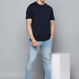 Mast & Harbour Men Tapered Fit Mildly Distressed Light Fade Stretchable Jeans-image-28