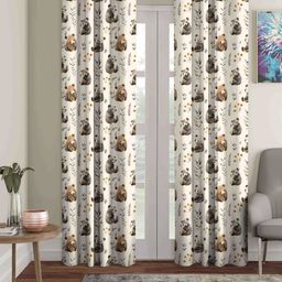 Aura Beige & Grey 2 Pieces Floral Printed Black Out Door Curtain-image-77